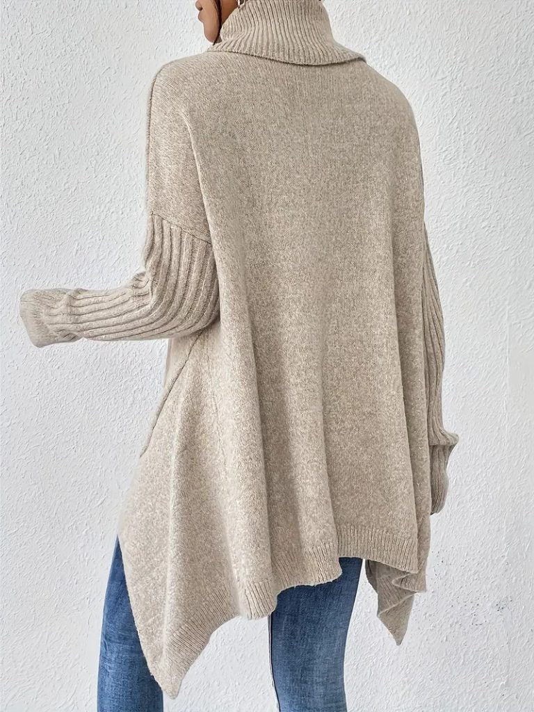Women's Loose-Fit Asymmetric-Hem Roll-Neck Knit Pullover – view 8