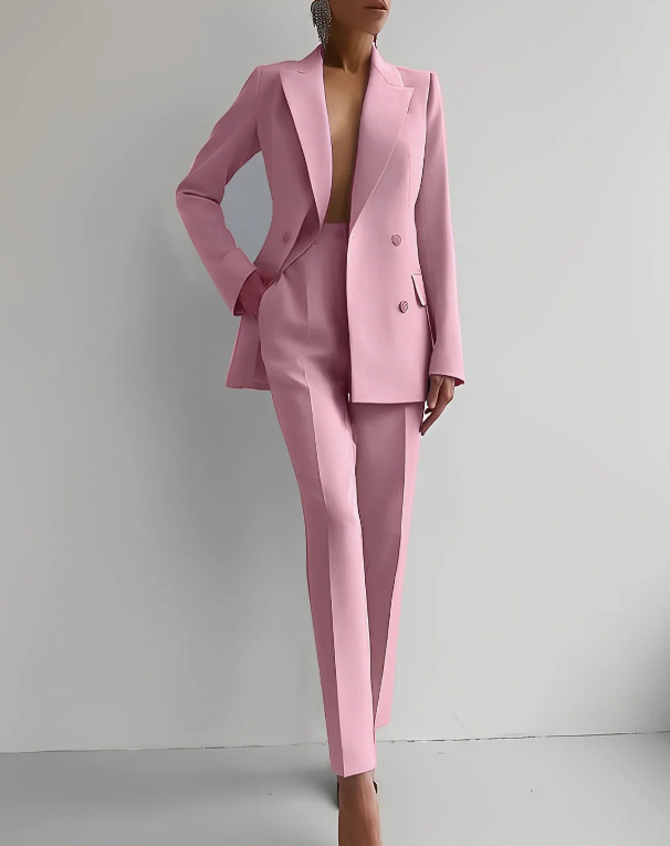 Women's Double-Breast Blazer and Slim-Cut Trouser Suit Set – view 3