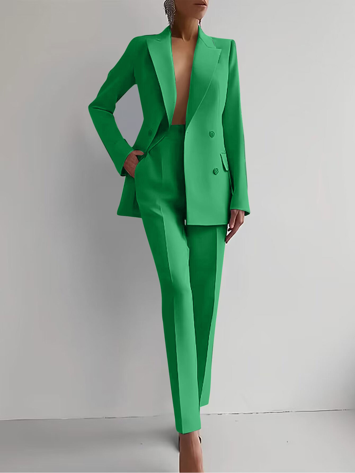 Women's Double-Breast Blazer and Slim-Cut Trouser Suit Set – view 2