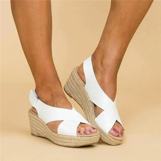 Women's Support Espadrille Wedge-Heel Sandals – White