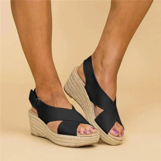 Women's Support Espadrille Wedge-Heel Sandals – Black