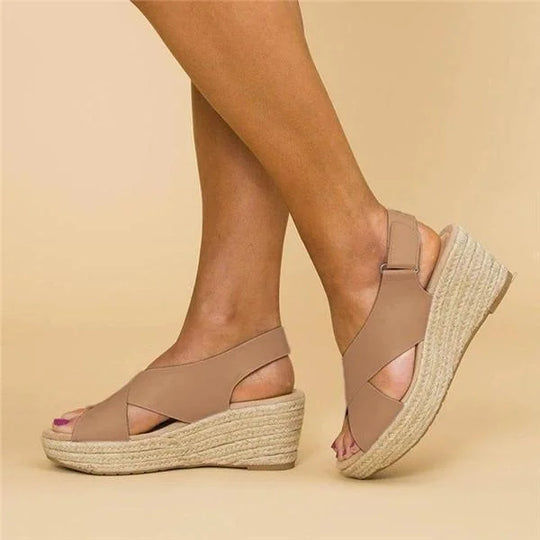 Women's Support Espadrille Wedge-Heel Sandals – Brown