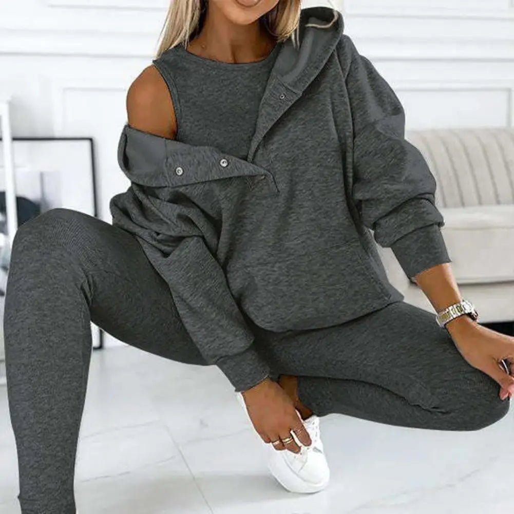 Women's Button-Neck Hoodie and Leggings Two-Piece Set for Layering – view 9
