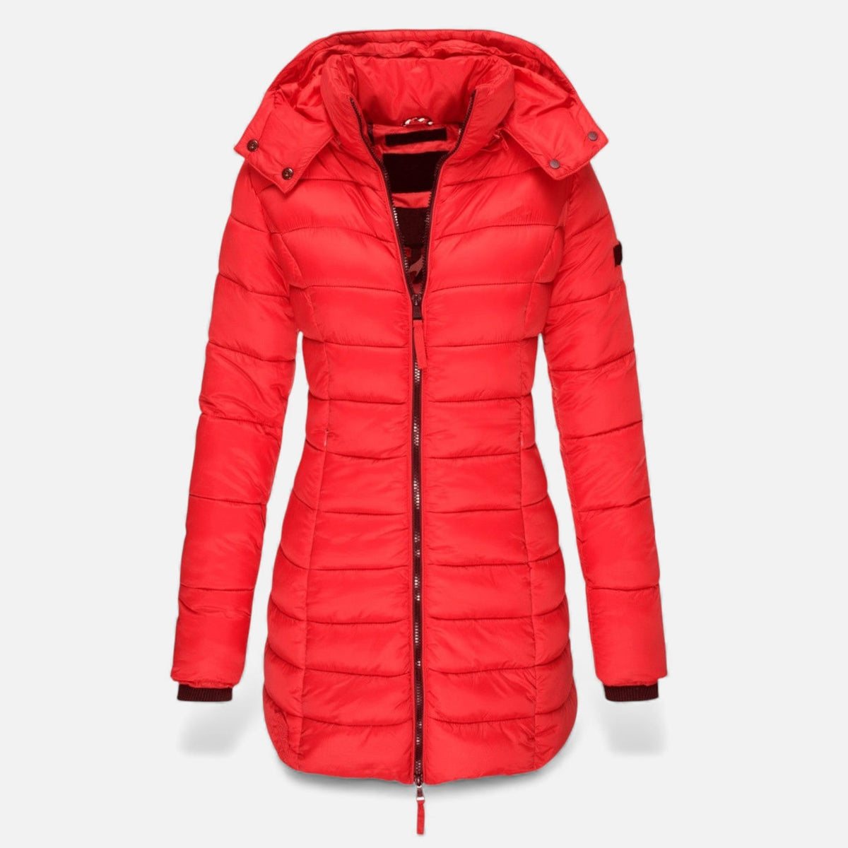 Women's Padded Slim-Cut Mid-Length Jacket – Red