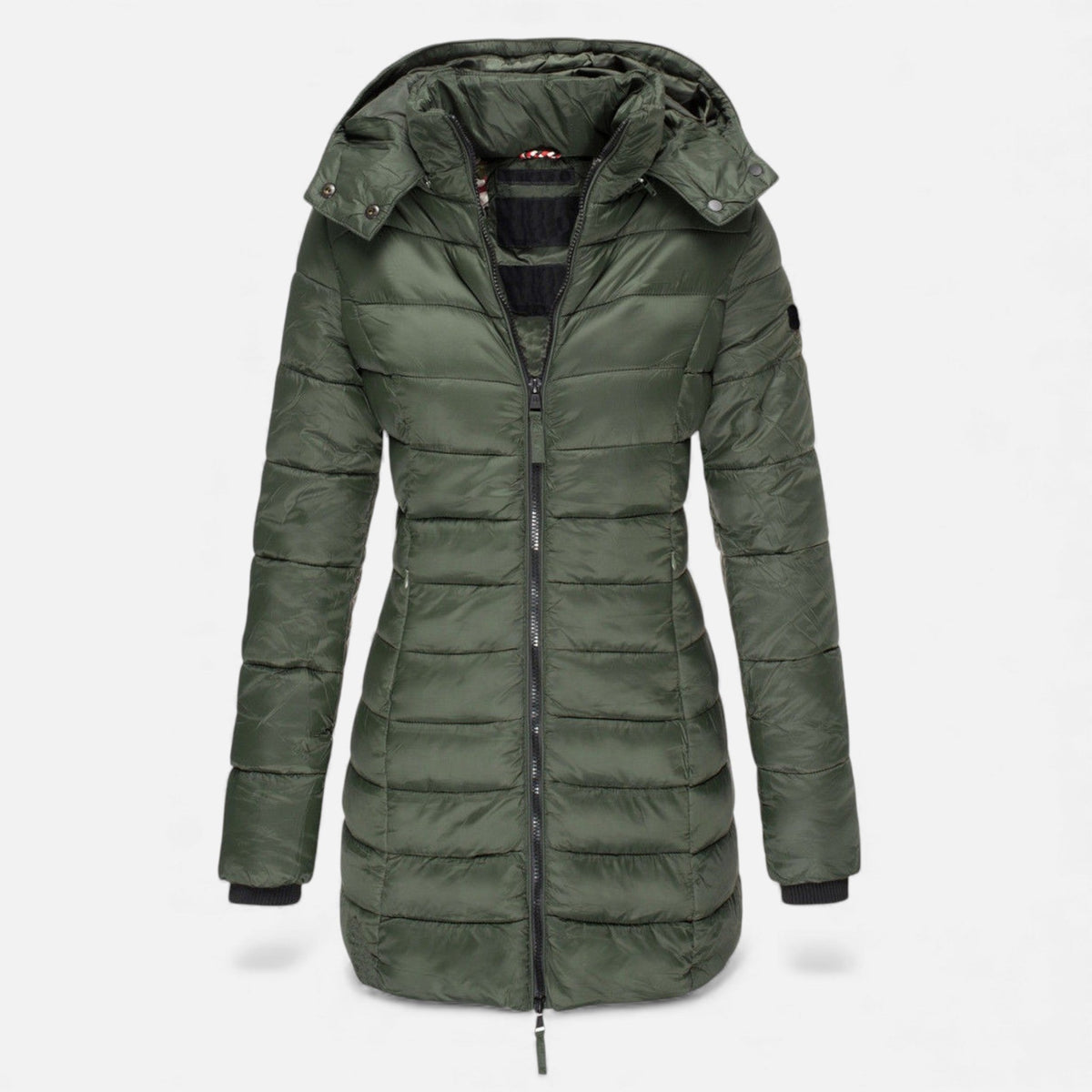 Women's Padded Slim-Cut Mid-Length Jacket – Army Green