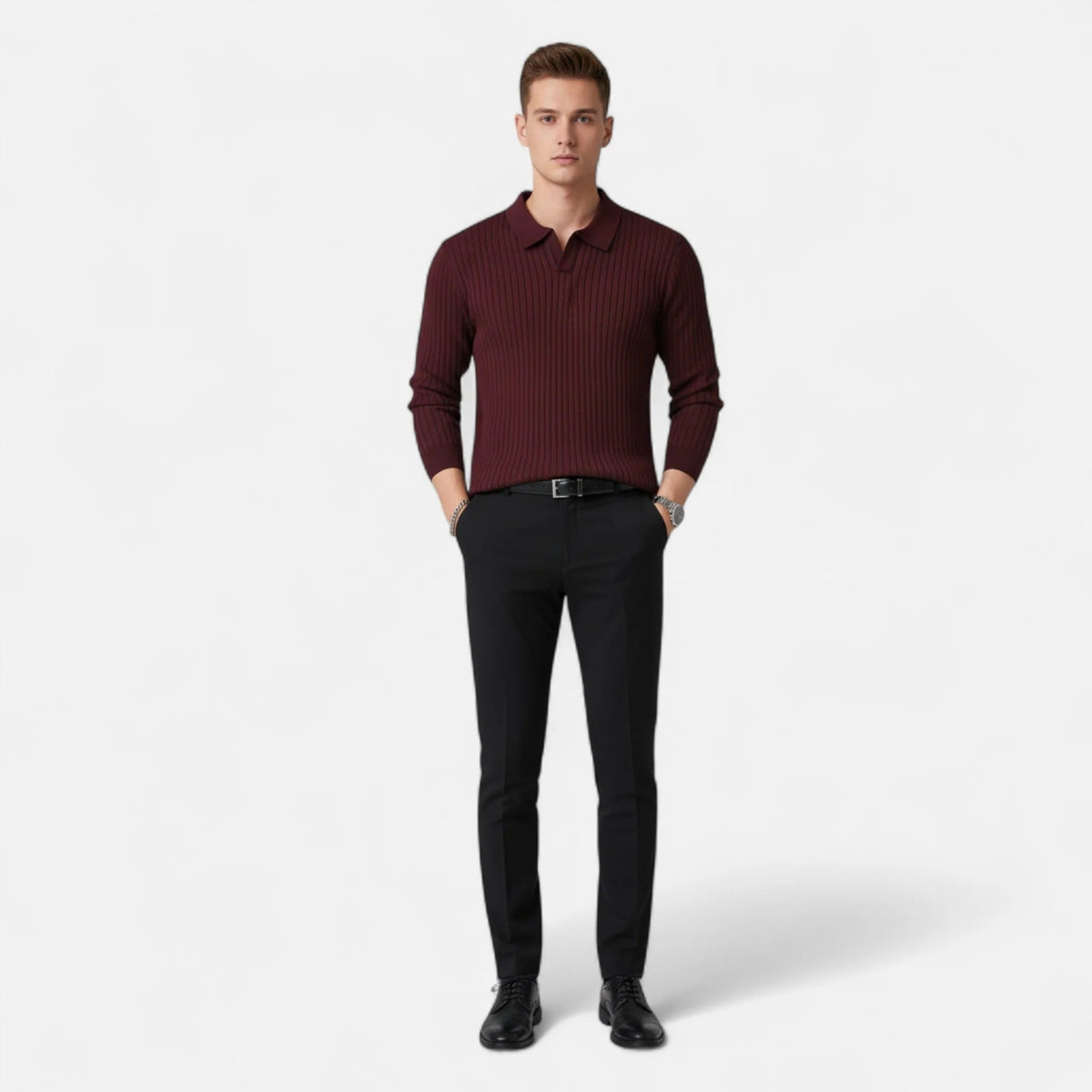 Men's Rib-Knit Long Sleeve Polo Shirt – view 6