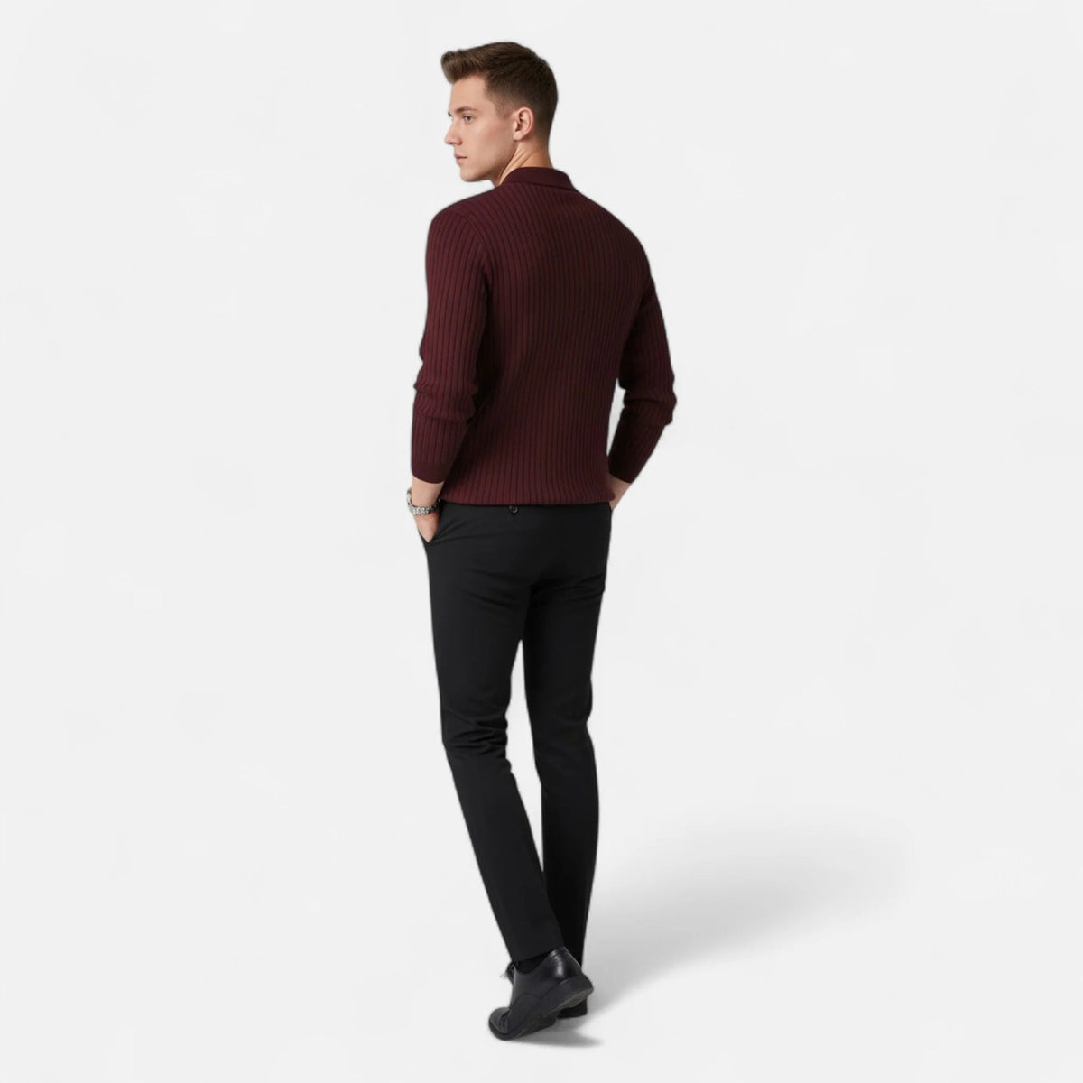 Men's Rib-Knit Long Sleeve Polo Shirt – view 7