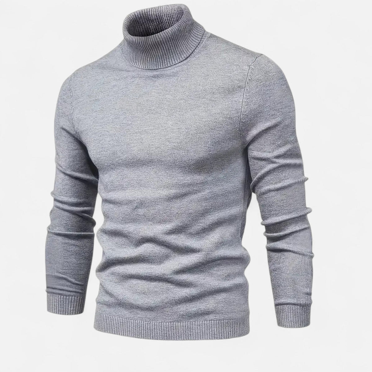 Men's Rib-Knit High-Neck Knit Pullover – Gray