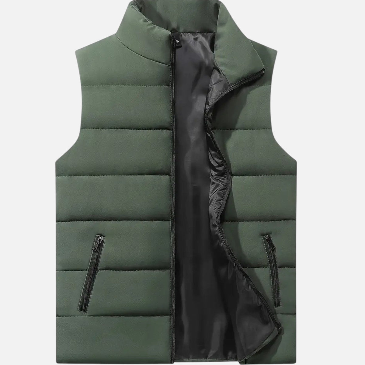 Men's Padded Full-Zip Quilted Cold-Weather Vest – Army Green