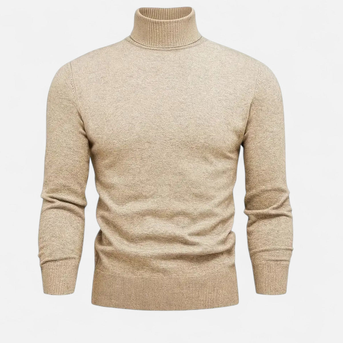 Men's Rib-Knit High-Neck Knit Pullover – Beige