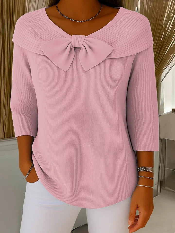 Women's Bow Detail Tailored Knit Pullover – Pink