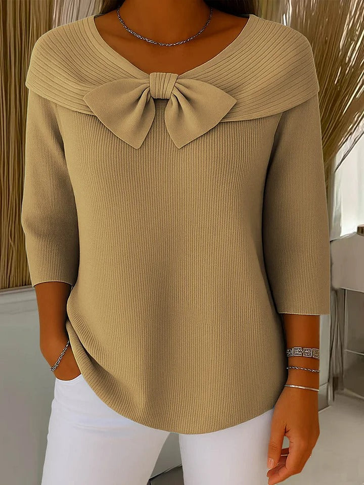 Women's Bow Detail Tailored Knit Pullover – Khaki