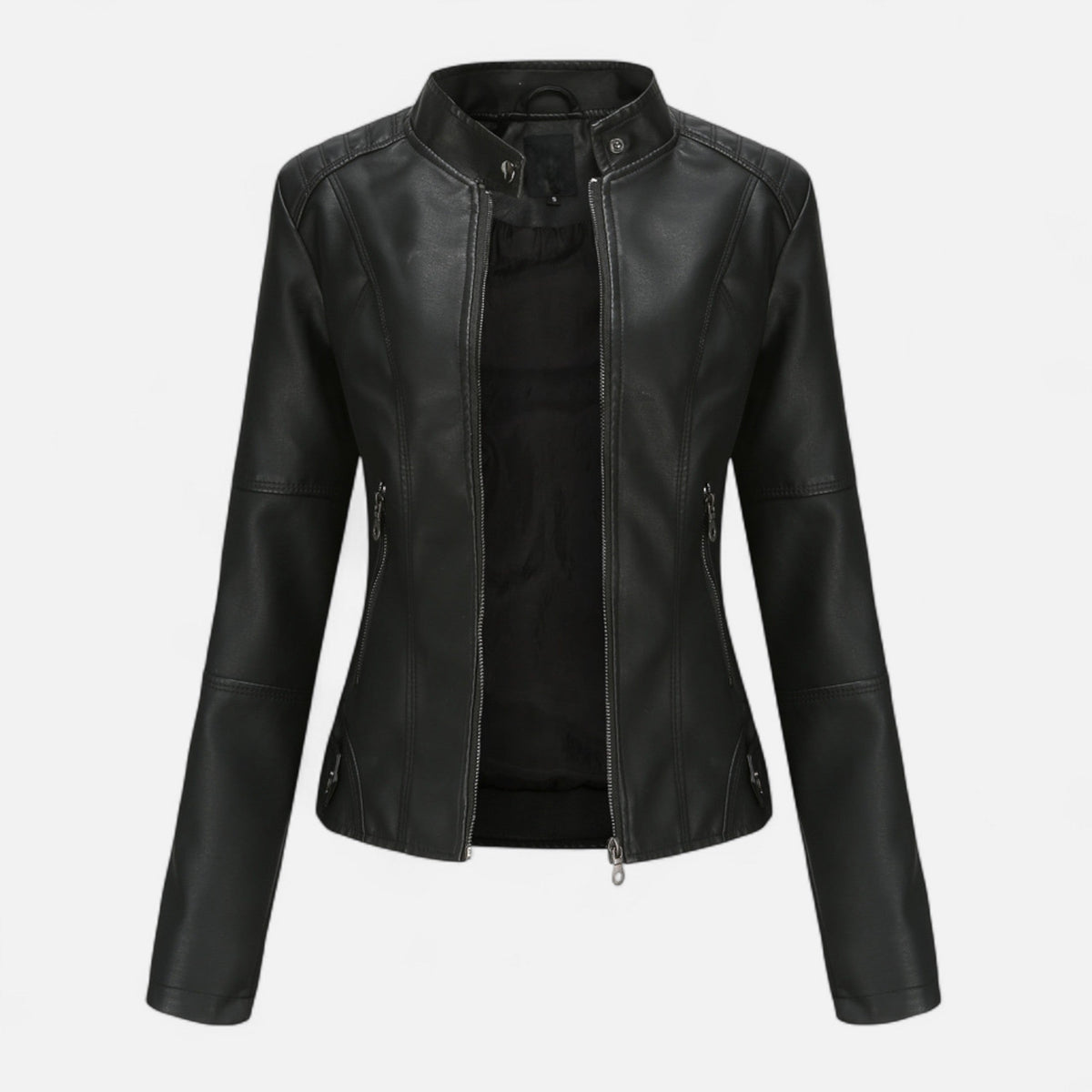 Women's Crop-Length Full-Zip Leather Jacket – Black