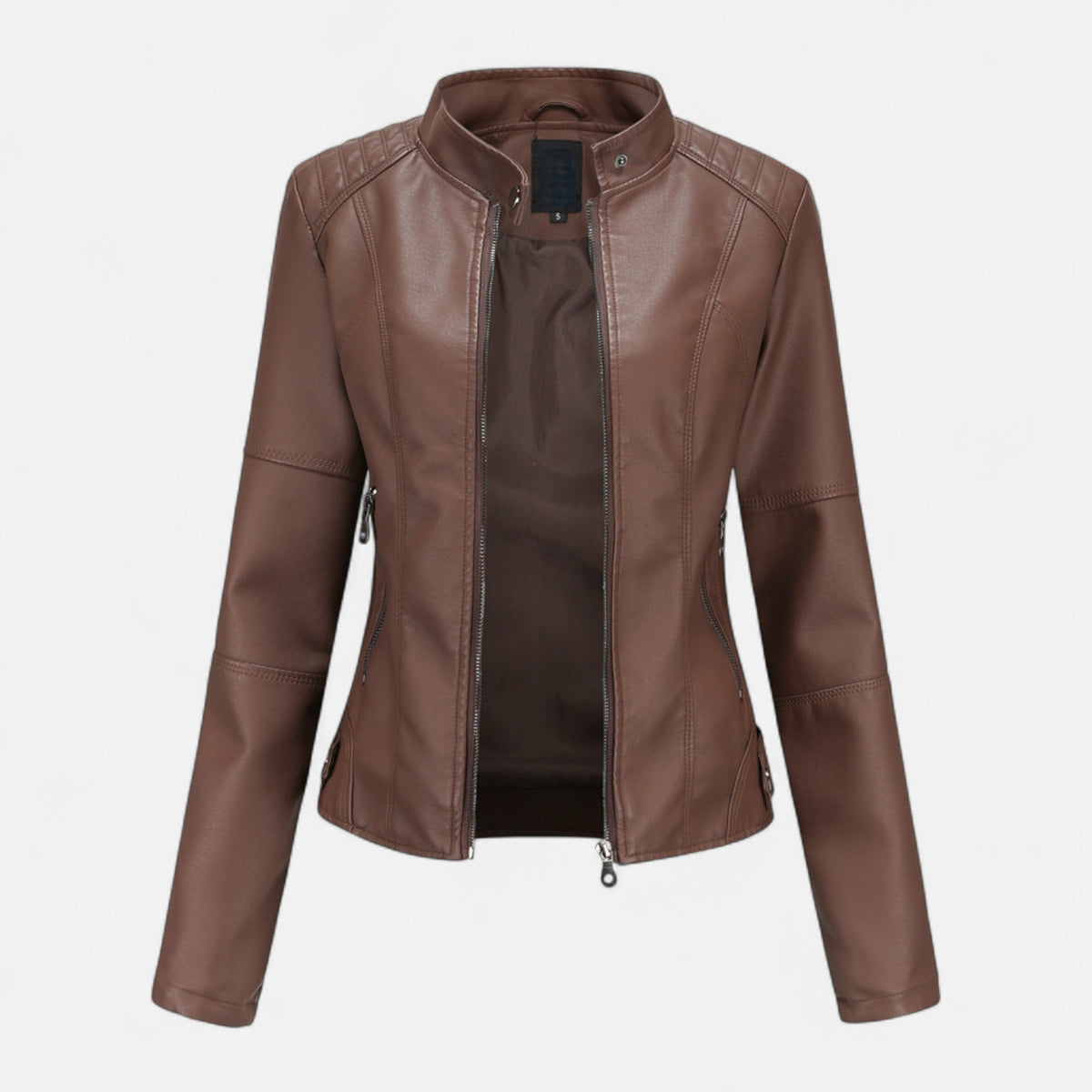 Women's Crop-Length Full-Zip Leather Jacket – view 10