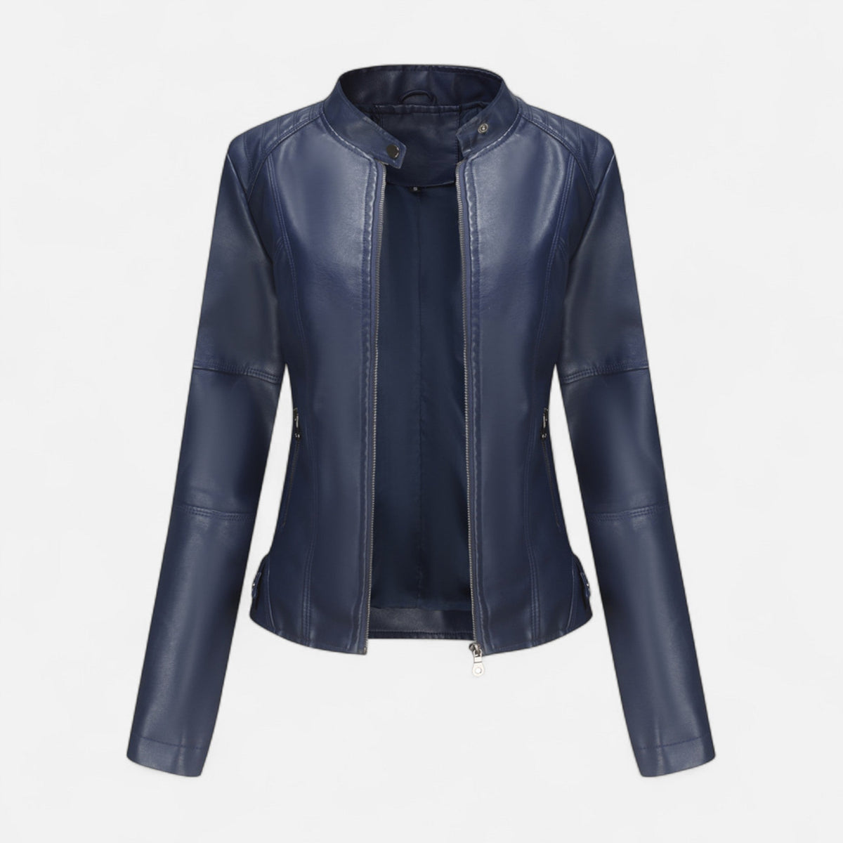 Women's Crop-Length Full-Zip Leather Jacket – view 9