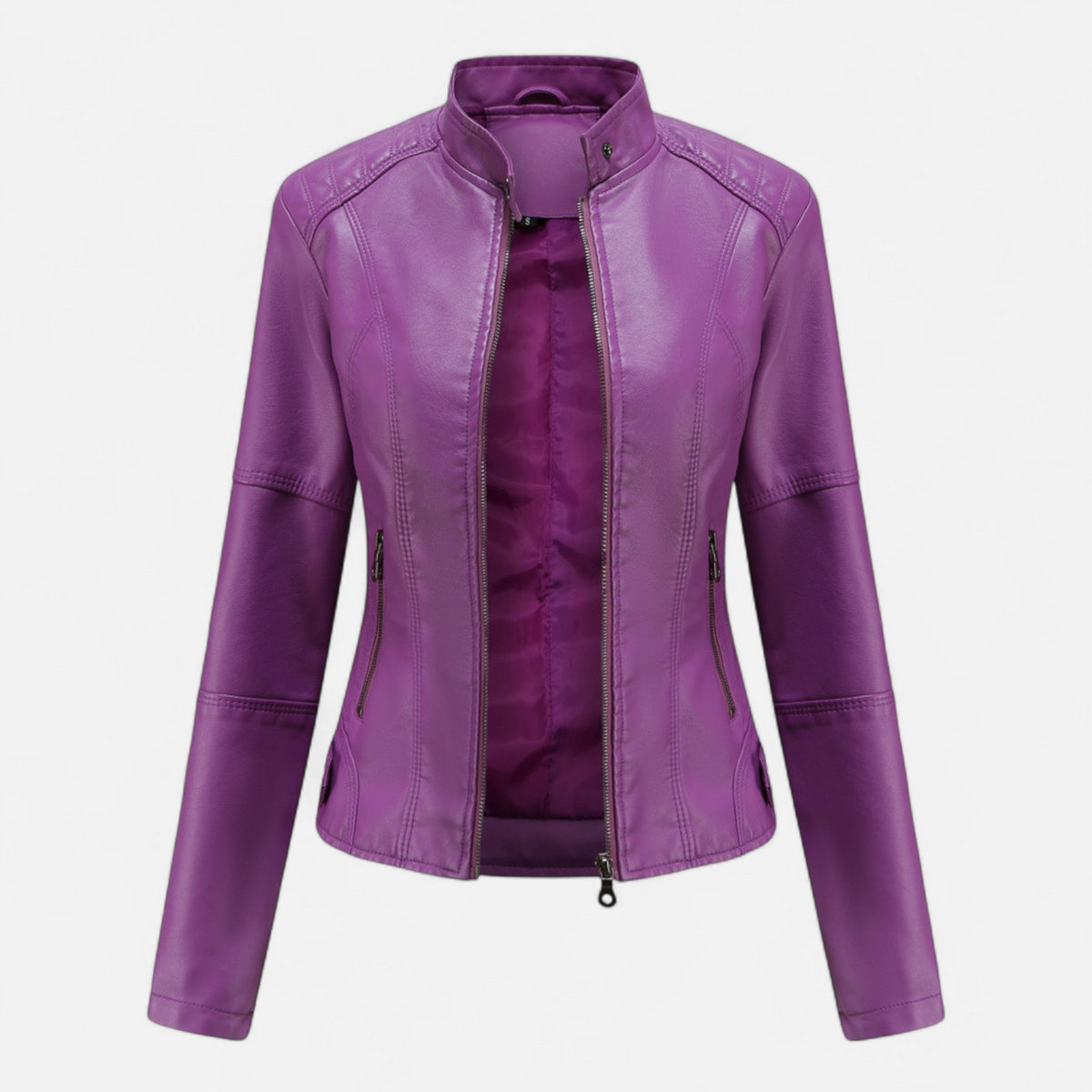 Women's Crop-Length Full-Zip Leather Jacket – Purple
