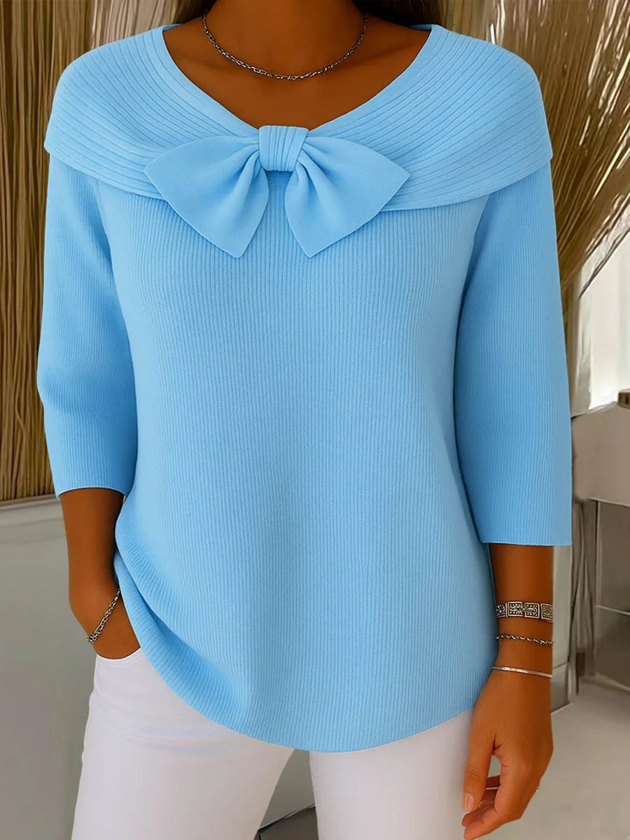 Women's Bow Detail Tailored Knit Pullover – Blue