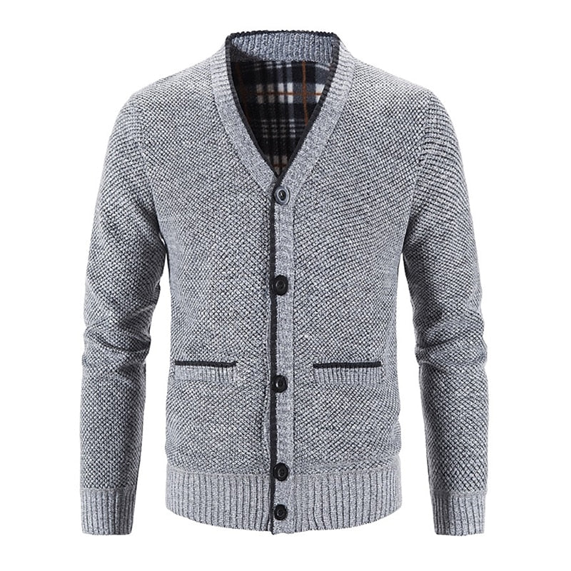 Men's Lined V-Neckline Button-Front Knit Cardigan – view 6