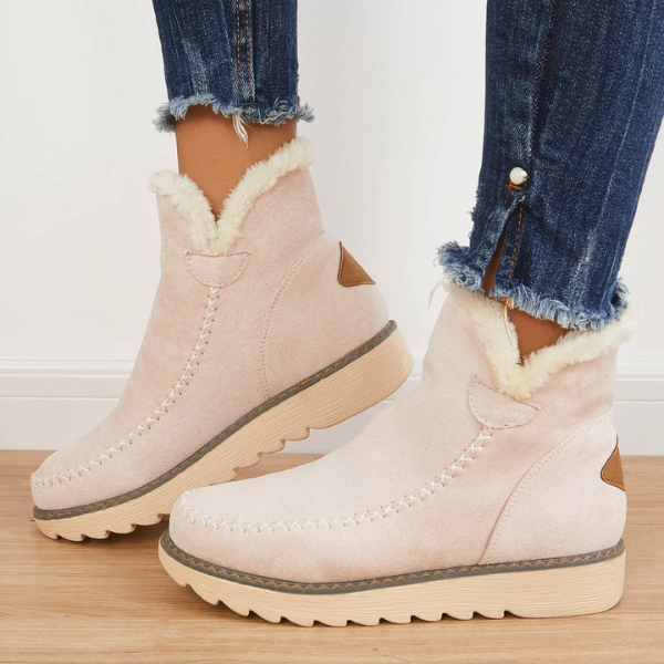 Women's Plush-Fur Lined Platform-Sole Booties – Beige