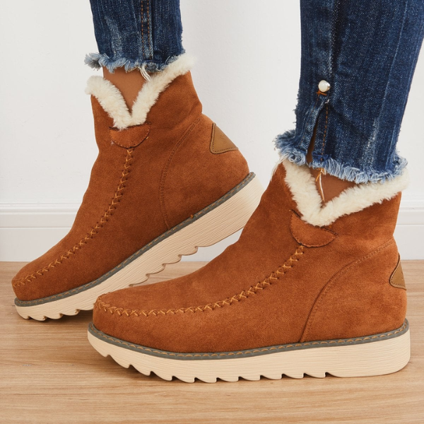 Women's Plush-Fur Lined Platform-Sole Booties – Brown