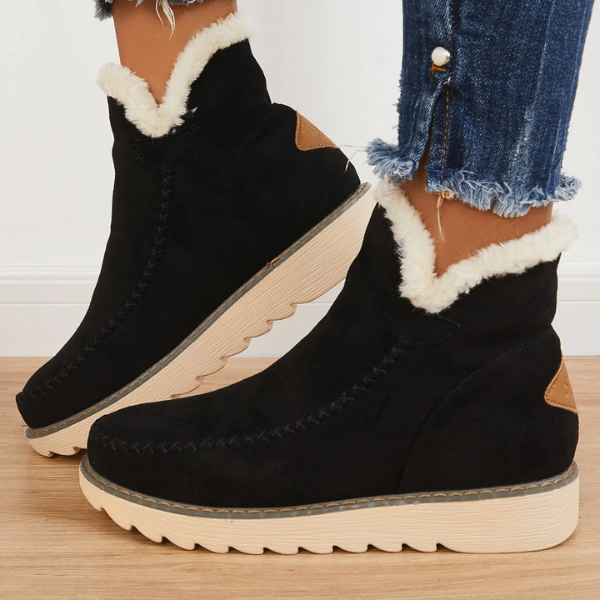 Women's Plush-Fur Lined Platform-Sole Booties – Black