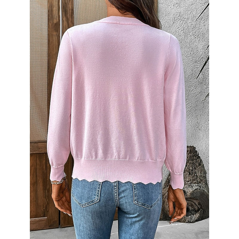 Women's Scalloped-Edge V-Neckline Button-Front Knit Cardigan for Weekends – view 3