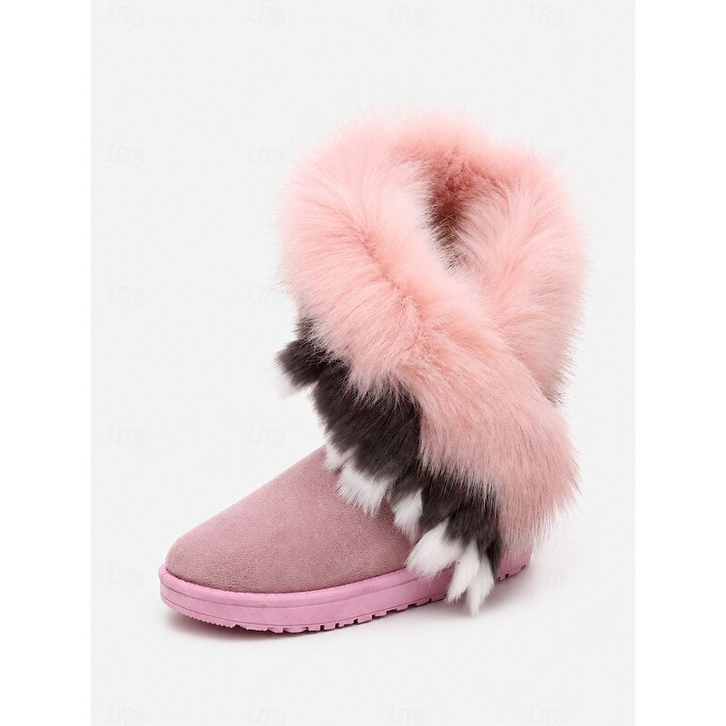Women's Fluffy-Trim Pull-On Cold-Weather Boots – Pink