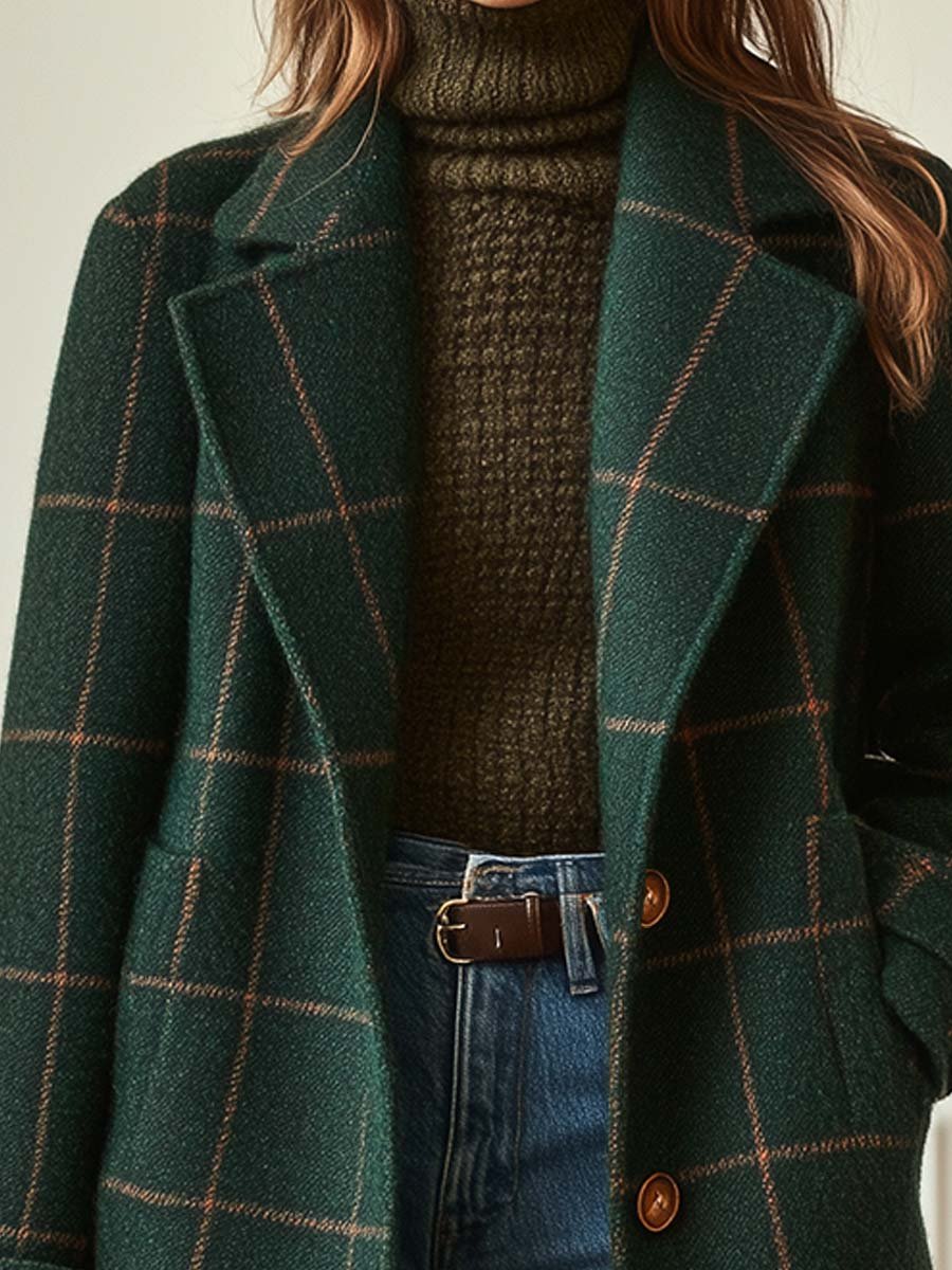 Women's Retro Tweed Check Coat for Layering – view 2
