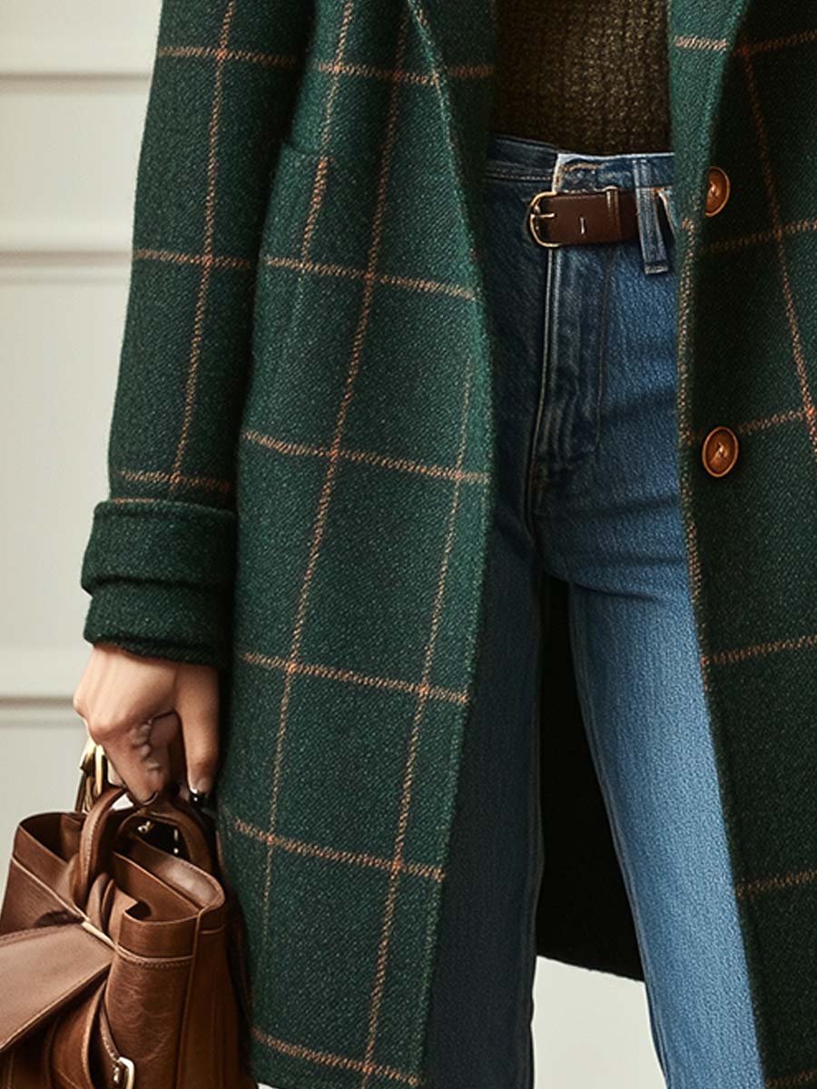 Women's Retro Tweed Check Coat for Layering – view 4