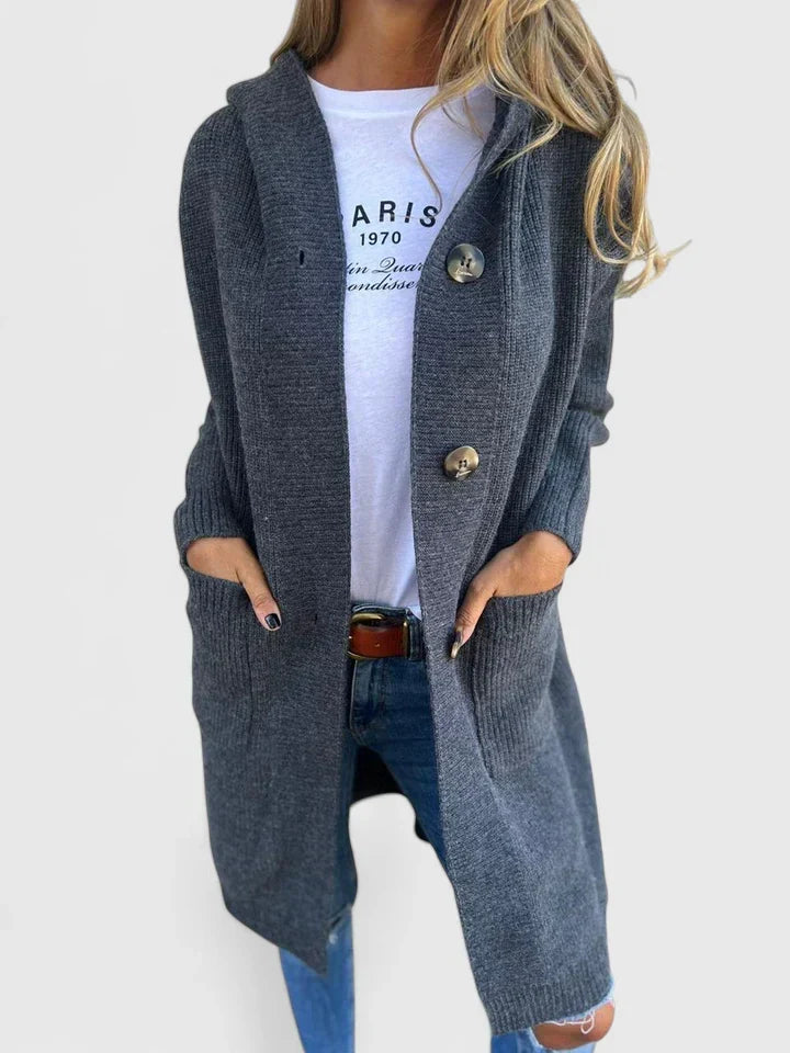 Women's Longline Button-Front Knit Cardigan – Gray