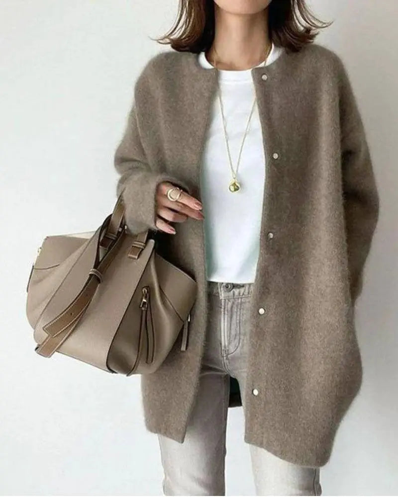 Women's Wool-Blend Knit Cardigan – Mocha