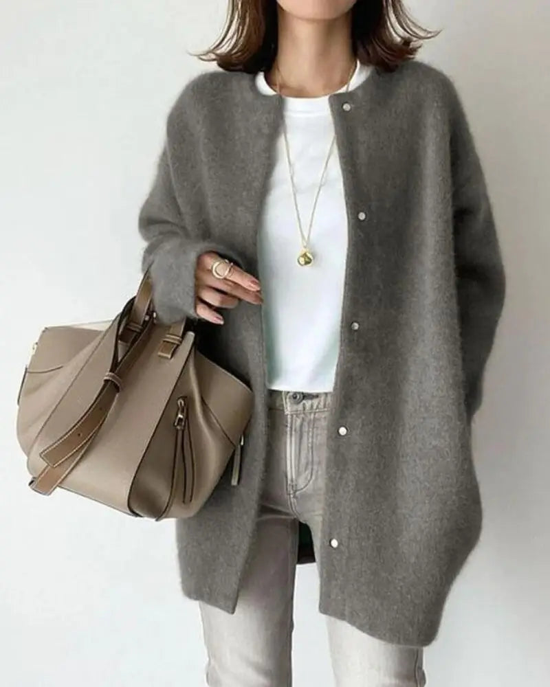 Women's Wool-Blend Knit Cardigan – Gray
