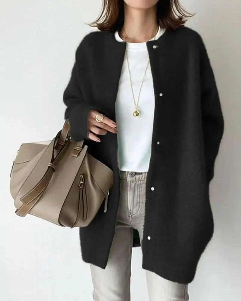 Women's Wool-Blend Knit Cardigan – Black