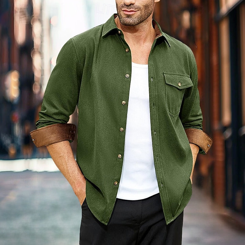 Men's Rugged Button-Front Overshirt – Green