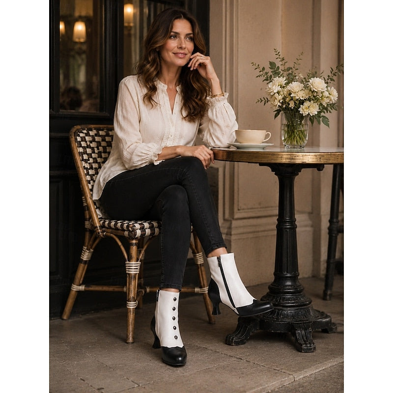 Women's Retro Two-Tone Button Detail Booties – view 5