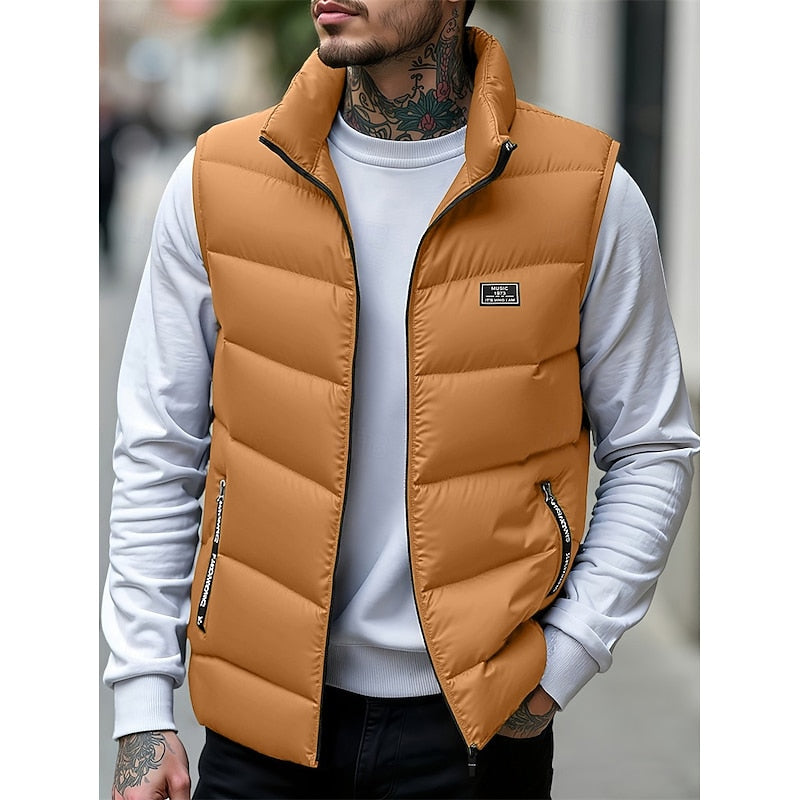 Men's Padded Puffer Vest with Stand Collar – Yellow
