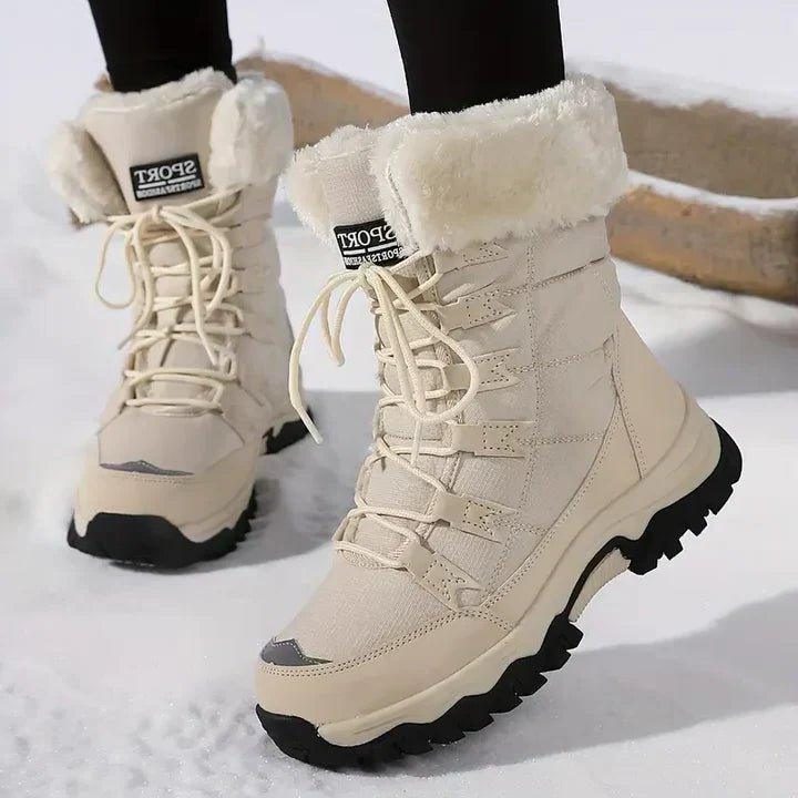 Women's Plush-Fur Lined Laced Cold-Weather Boots – Beige