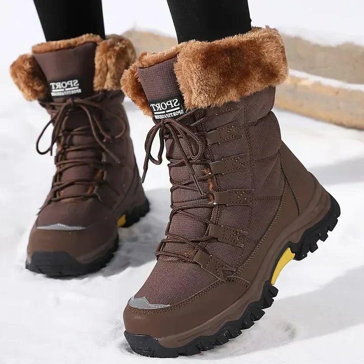 Women's Plush-Fur Lined Laced Cold-Weather Boots – Brown