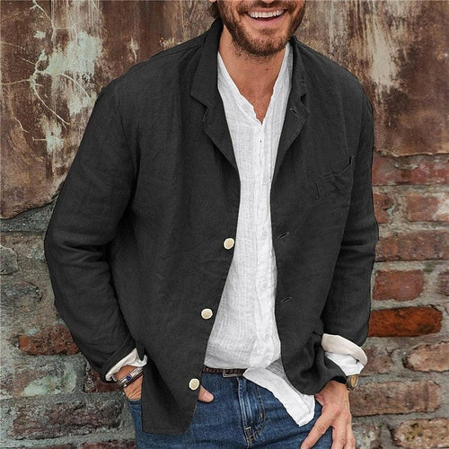 Men's Light-Weight Textured Notch Lapel Everyday Blazer – Black