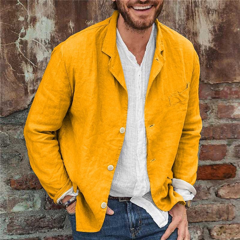 Men's Light-Weight Textured Notch Lapel Everyday Blazer – Mustard Yellow