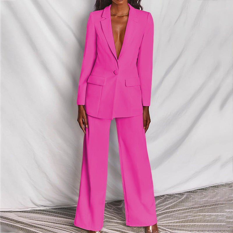 Women's Single-Breast Flared-Leg Blazer Set – Pink