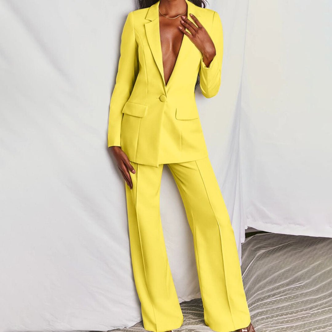 Women's Single-Breast Flared-Leg Blazer Set – Yellow