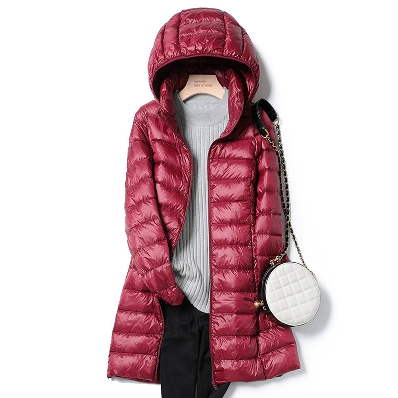 Women's Light-Weight Longline Hood-Detail Puffer Coat – view 7
