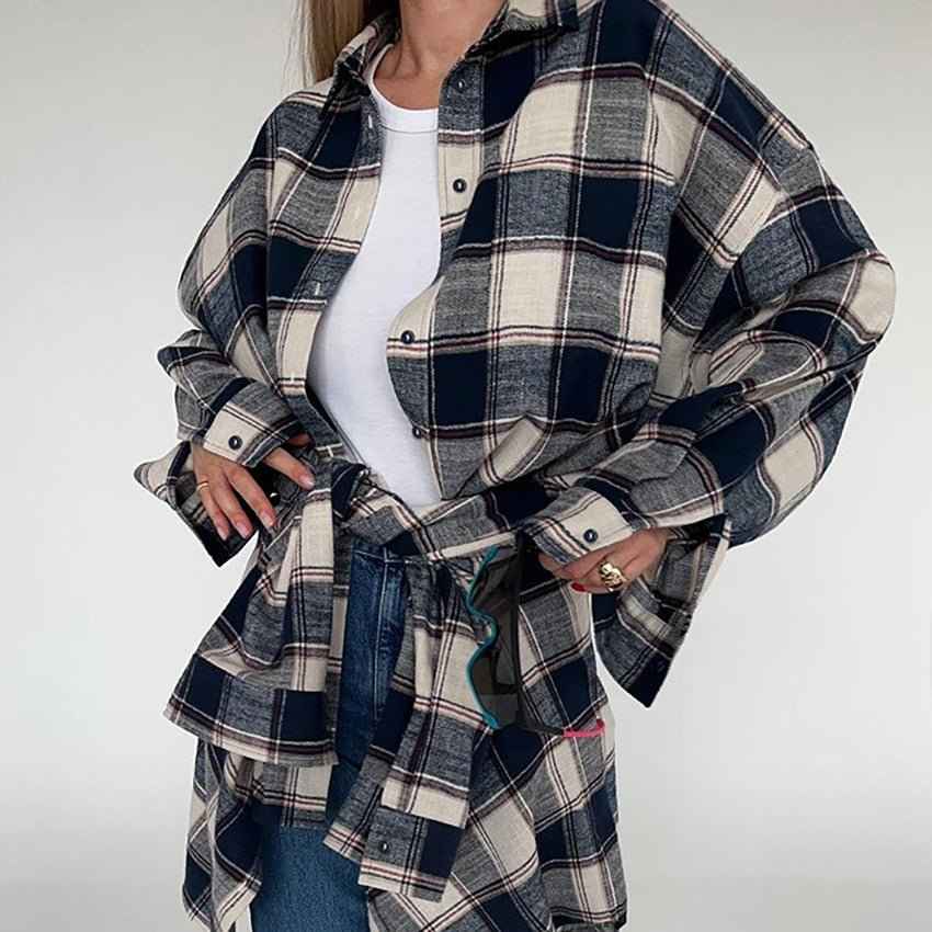 Women's Relaxed-Fit Print-Detail Cotton Overshirt – Navy Blue