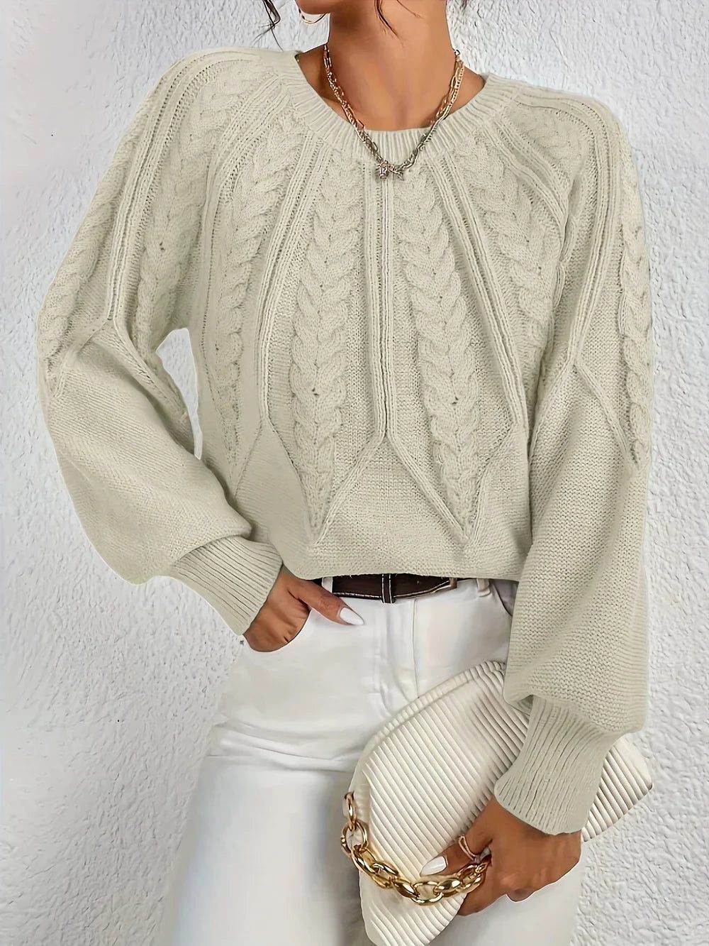 Women's Cable-Knit Pullover with Crew Neck – view 3