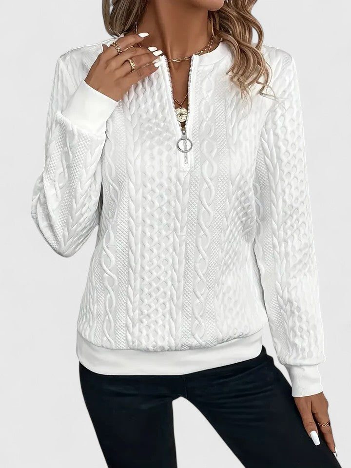 Women's V-Neckline Cable-Knit Pullover – White