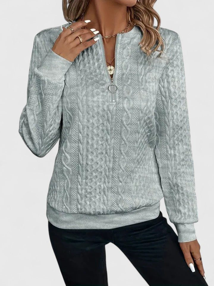 Women's V-Neckline Cable-Knit Pullover – Gray
