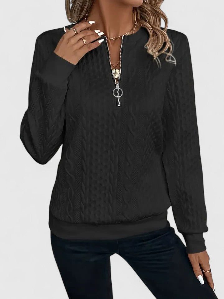Women's V-Neckline Cable-Knit Pullover – Black