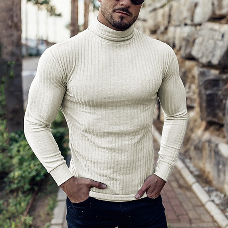 Men's Light-Weight Rib-Knit Roll-Neck Knit Pullover – view 3