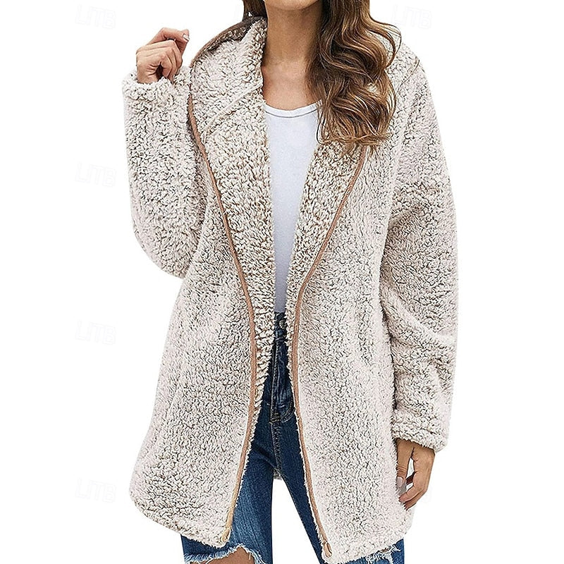 Women's Plush Hood-Detail Full-Zip Jacket – Apricot